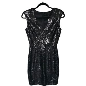 NWT Miss Avenue Black Sequin Cap Sleeve Mini Dress Size S Party Night Out